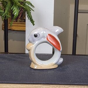 Vintage Ceramic Bunny Rabbit Napkin Ring | Made in Japan Lusterware Easter Table